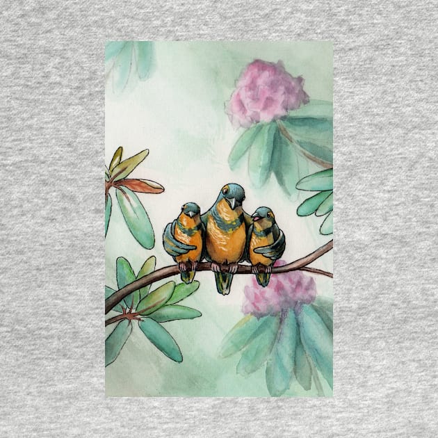 Thrush Family with Floral Background by AnimalWhimsy